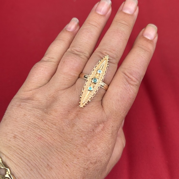 15k/14k Gold Antique Ring with tourmalines. - Picture 2 of 16